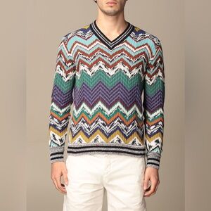 Missoni v-neck sweater in signature multicolor zigzag
